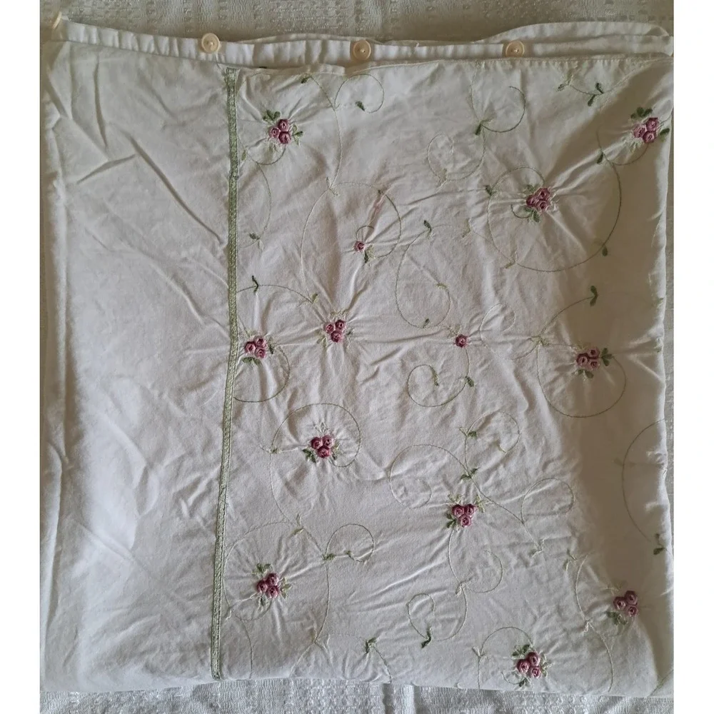 VTG White Floral Embroidered Cotton Duvet Cover Queen 84 X 80